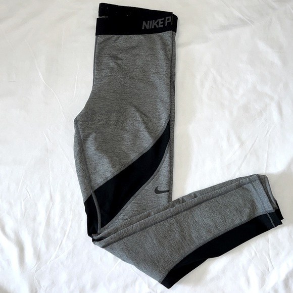 Nike Pants - Nike Pro Hyperwarm Women Gray and Black Athletic Leggings Size Large